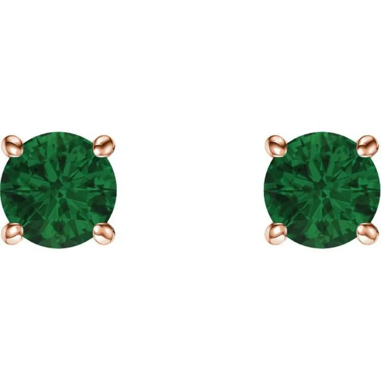 14K Rose 5 mm Natural Emerald Stud Earrings