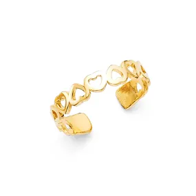 14K Solid Gold Hearts Toe Ring - Size 4