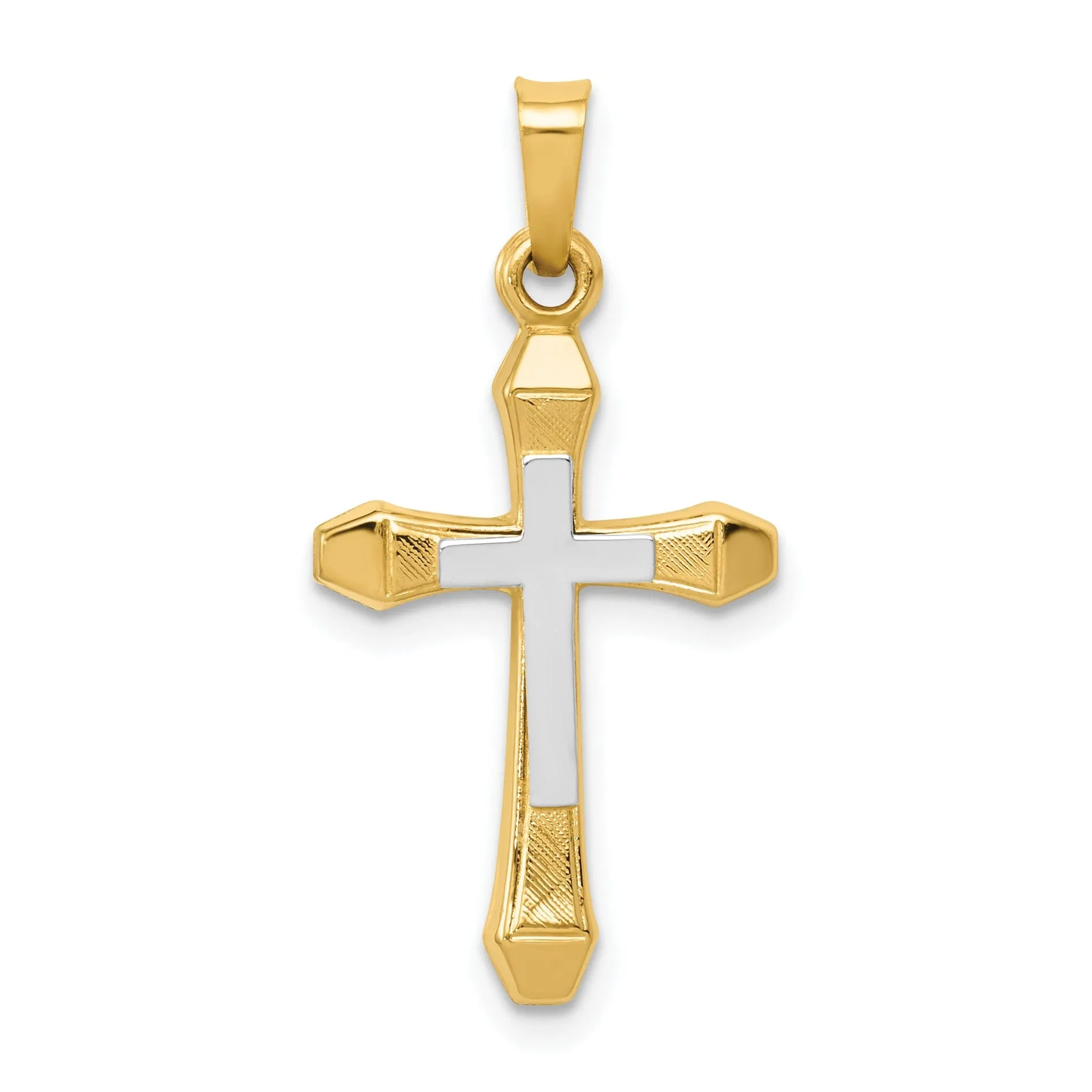 14k Two-tone Gold Hollow Cross Pendant