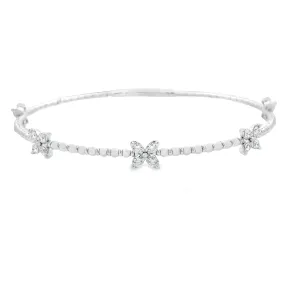 14k White Gold Diamond Flower Bangle