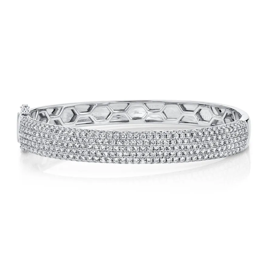 14K White Gold Diamond Pave Thick Bangle