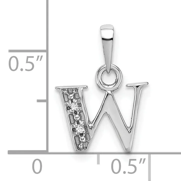 14K White Gold Small 0.01CT Diamond Letter W Initial Block Pendant