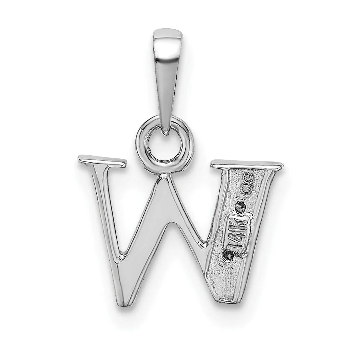 14K White Gold Small 0.01CT Diamond Letter W Initial Block Pendant