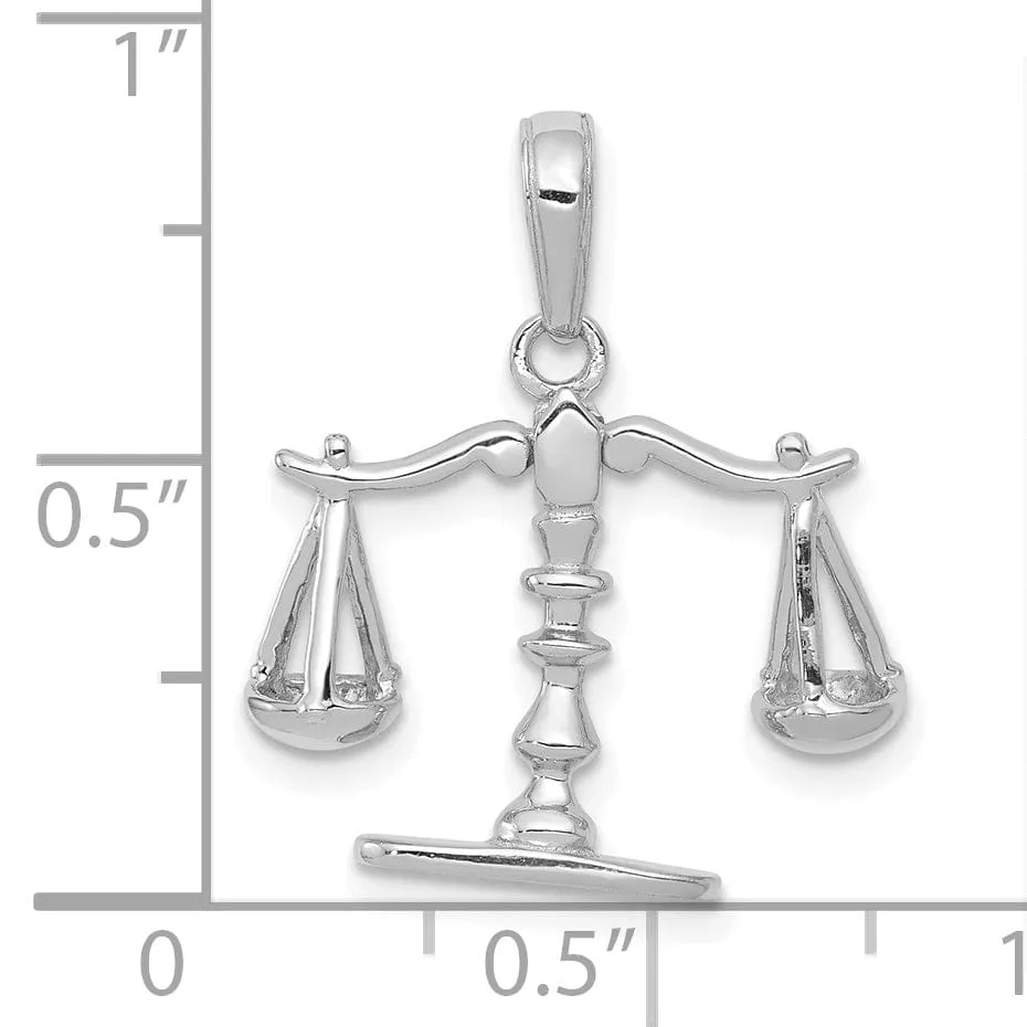 14k White Gold Solid Polished Finish 3-Dimensional Moveable Scales of Justice Charm Pendant