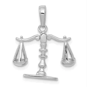 14k White Gold Solid Polished Finish 3-Dimensional Moveable Scales of Justice Charm Pendant