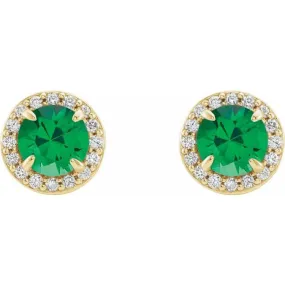 14K Yellow 3.5 mm Lab-Grown Emerald & 1/8 CTW Natural Diamond Earrings