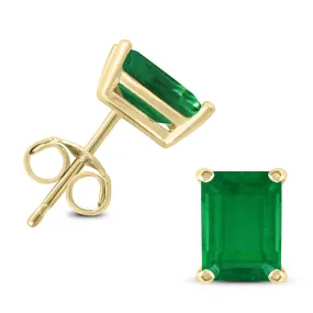 14K Yellow Gold 5X3Mm Emerald Shaped Emerald Earrings