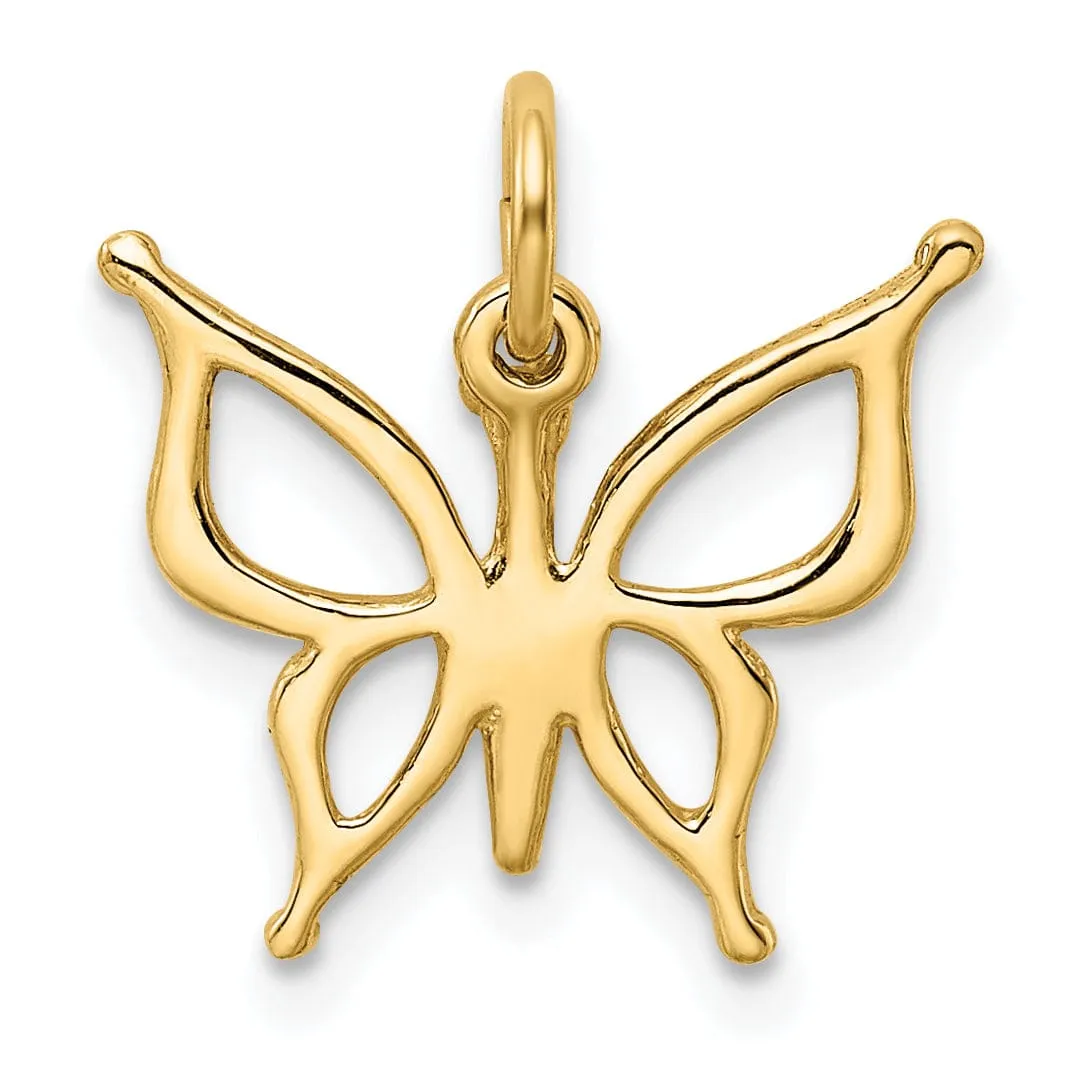 14k Yellow Gold Casted Open Back Solid Polished Butterfly Charm Pendant