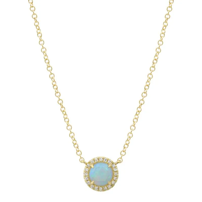 14K Yellow Gold Diamond and Round Opal Necklace