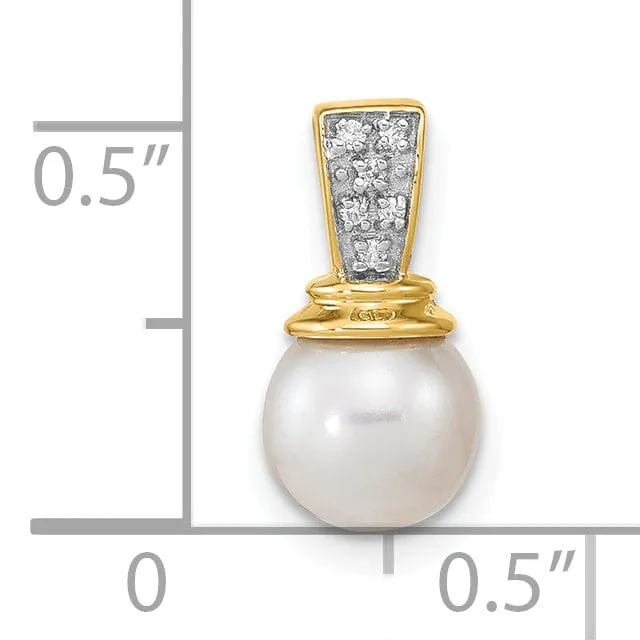 14K Yellow Gold Diamond Pearl Designer Pendant