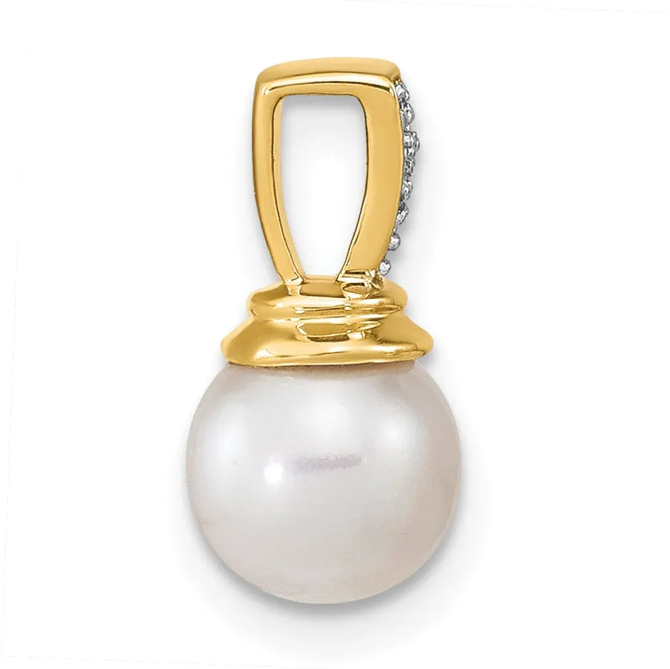 14K Yellow Gold Diamond Pearl Designer Pendant