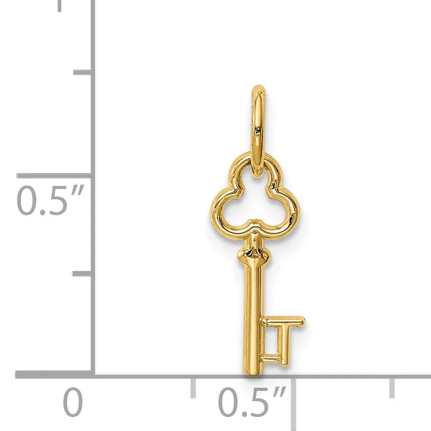 14K Yellow Gold Fancy Key Shape Design Letter T Initial Charm Pendant