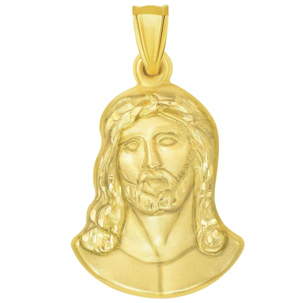 14k Yellow Gold Head of Jesus Christ Neck Up Profile Pendant Necklace