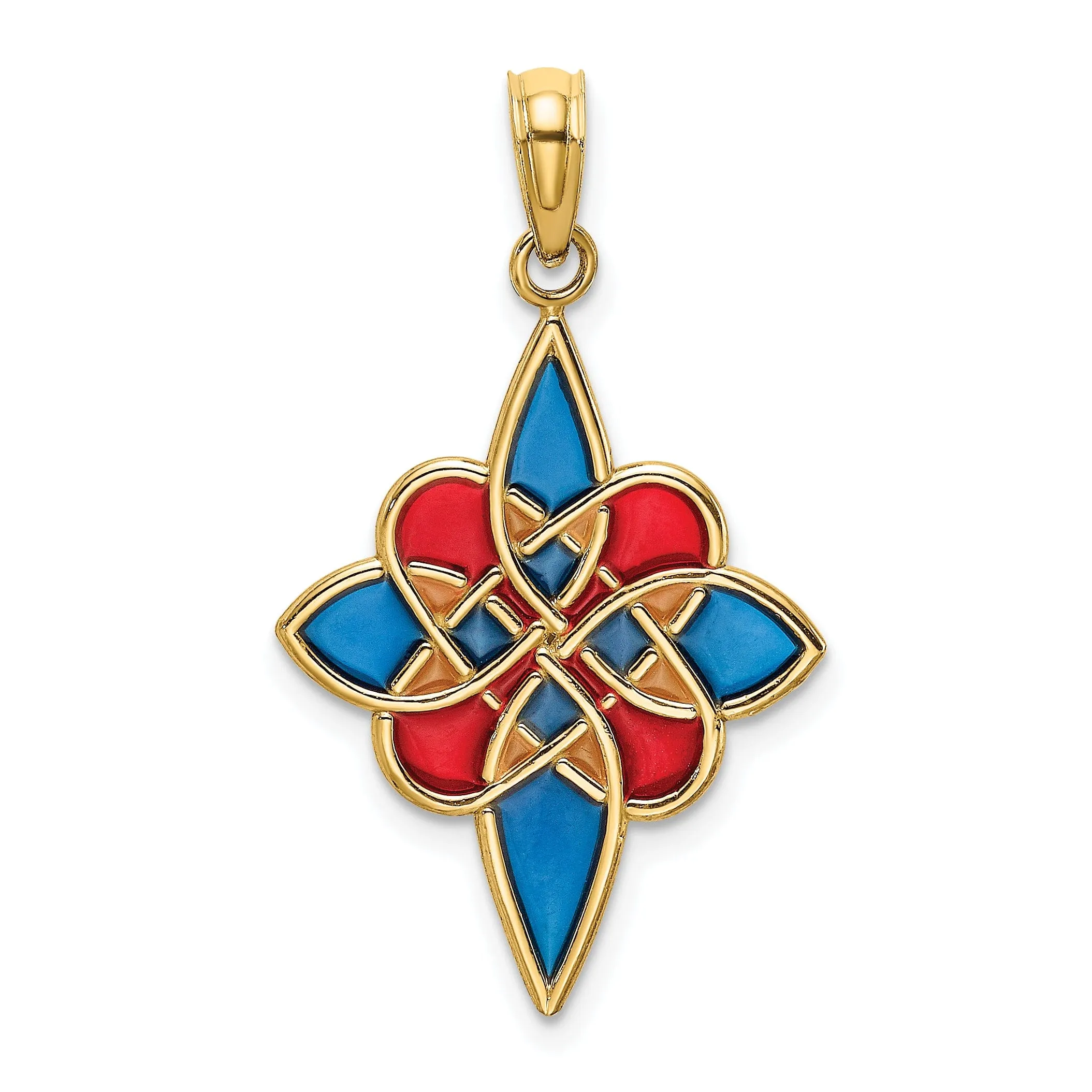 14K Yellow Gold Open Back Polished Multi Color Enameled Finish Celtic Knot Design Charm Pendant