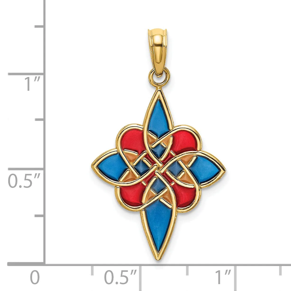 14K Yellow Gold Open Back Polished Multi Color Enameled Finish Celtic Knot Design Charm Pendant