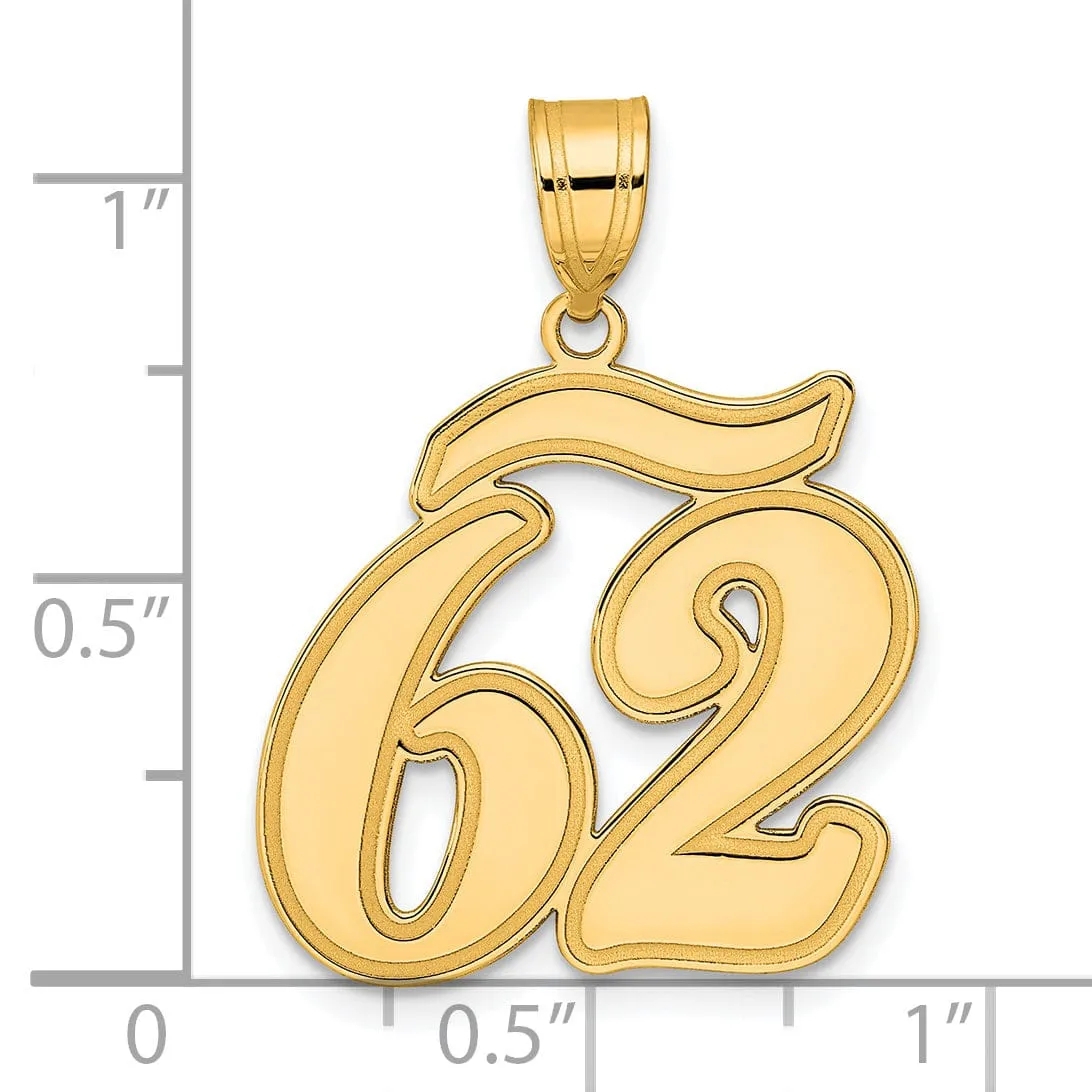 14k Yellow Gold Polished Finish Script Design Number 62 Charm Pendant