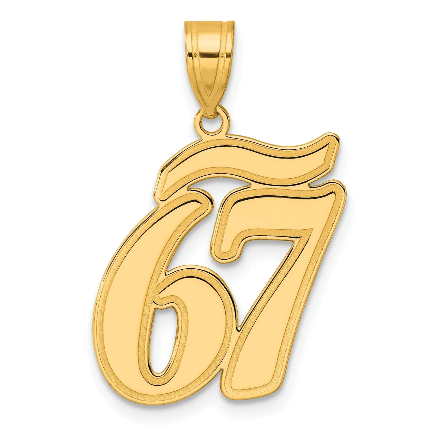 14k Yellow Gold Polished Finish Script Design Number 67 Charm Pendant