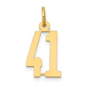 14K Yellow Gold Polished Finish Small Size Elongated Shape Number 41 Charm Pendant