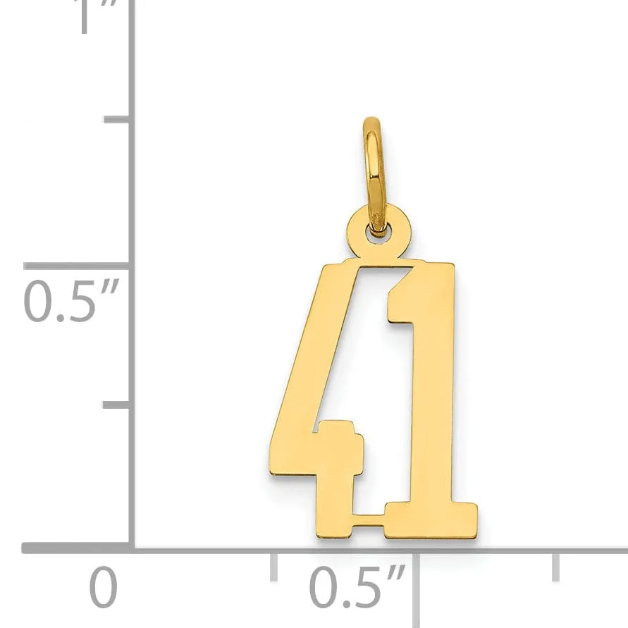 14K Yellow Gold Polished Finish Small Size Elongated Shape Number 41 Charm Pendant