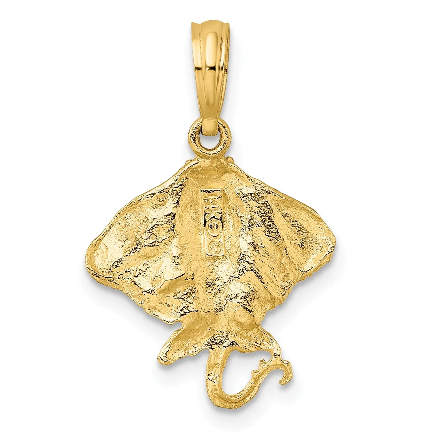 14K Yellow Gold Polished Finish Solid Textured Casted Stingray Charm Pendant