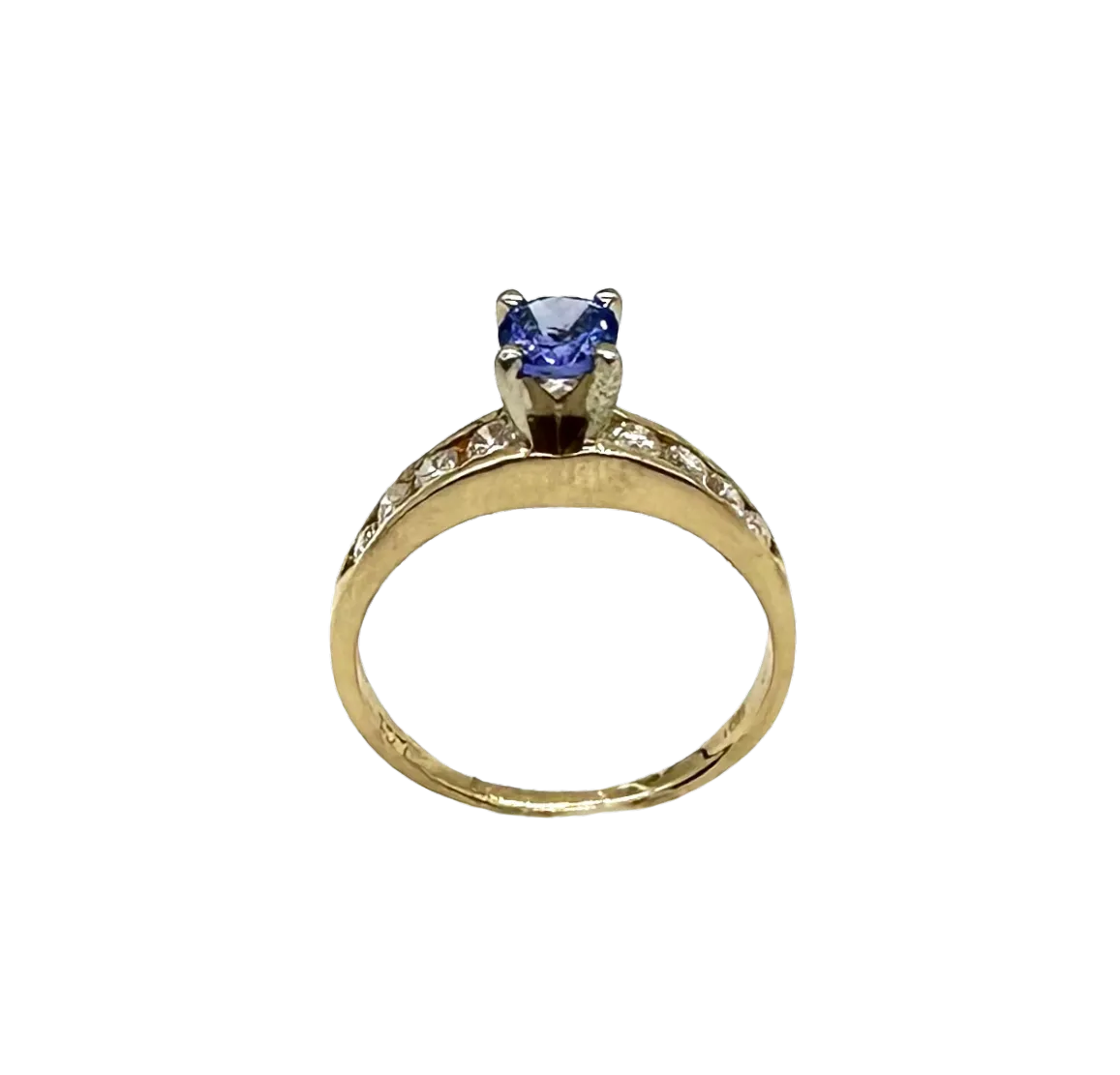 14k Yellow Gold Ring with Round Tanzanite Center and Channel-Set Diamonds