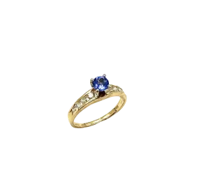 14k Yellow Gold Ring with Round Tanzanite Center and Channel-Set Diamonds