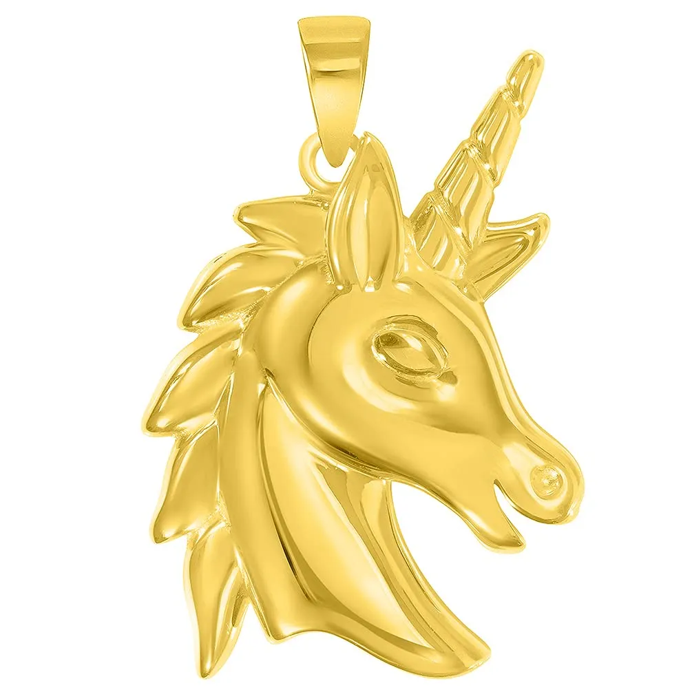 14k Yellow Gold Unicorn Horse Head Mythical Animal Pendant Necklace