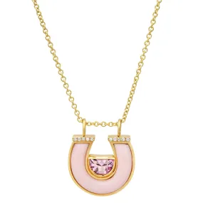 14K YG Amethyst, Pink Opal and Diamond Horseshoe Necklace