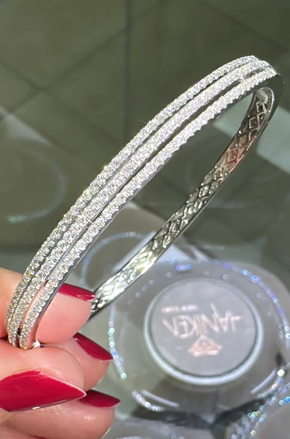 1.56ct tw Triple Row Diamond White Gold Bangle Bracelet