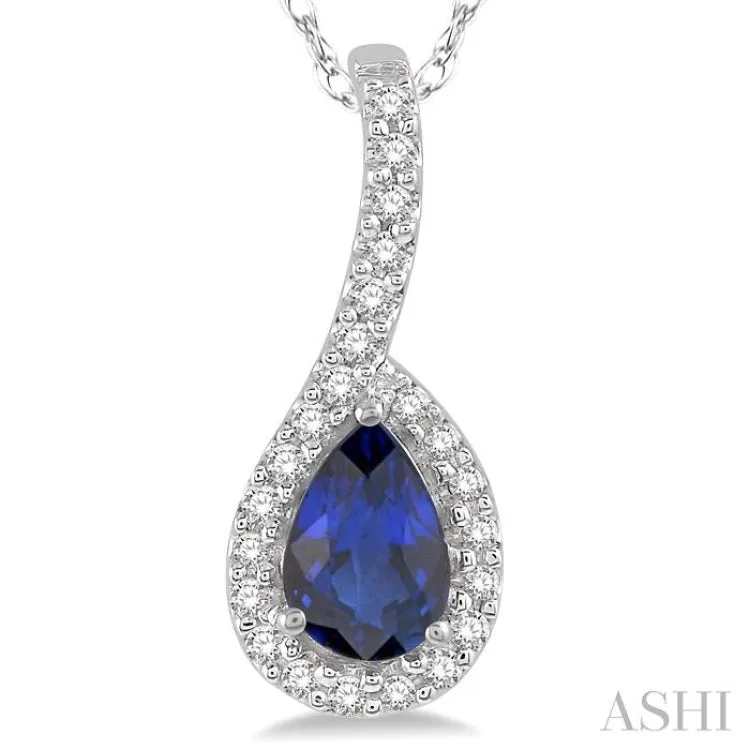 1/8 Ctw Pear Shape 6x4mm Sapphire & Round Cut Diamond Precious Pendant in 10K White Gold