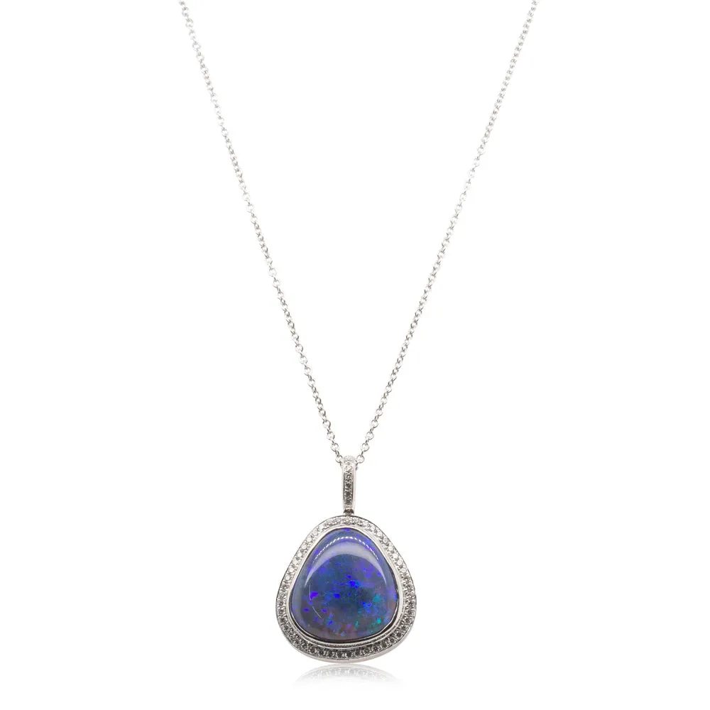 18ct White Gold Black Opal & Diamond Pendant