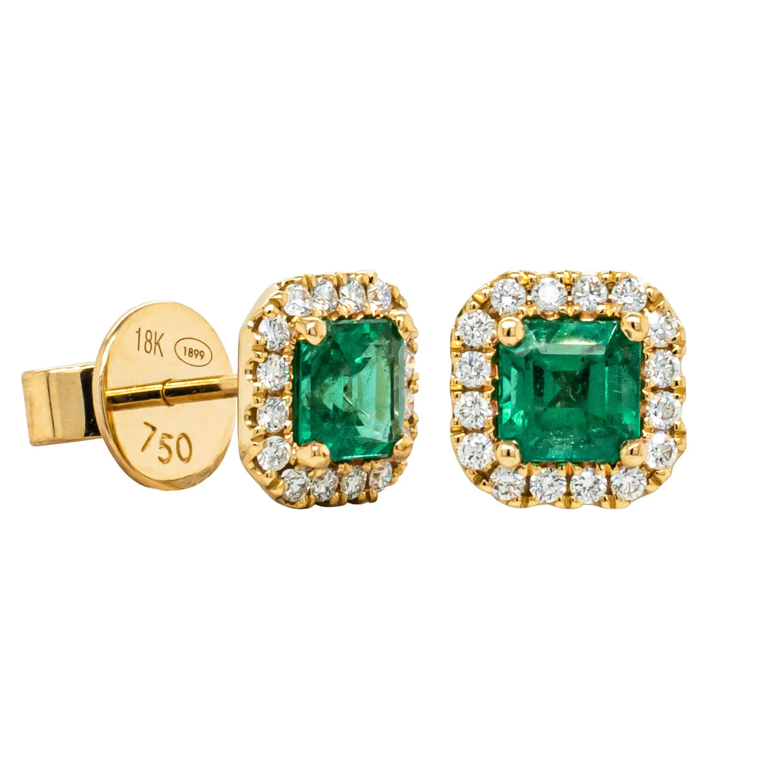 18ct Yellow Gold 1.31ct Emerald & Diamond Peony Stud Earrings