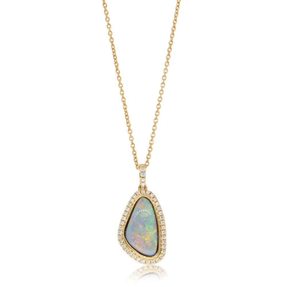 18ct Yellow Gold Opal & Diamond Halo Pendant