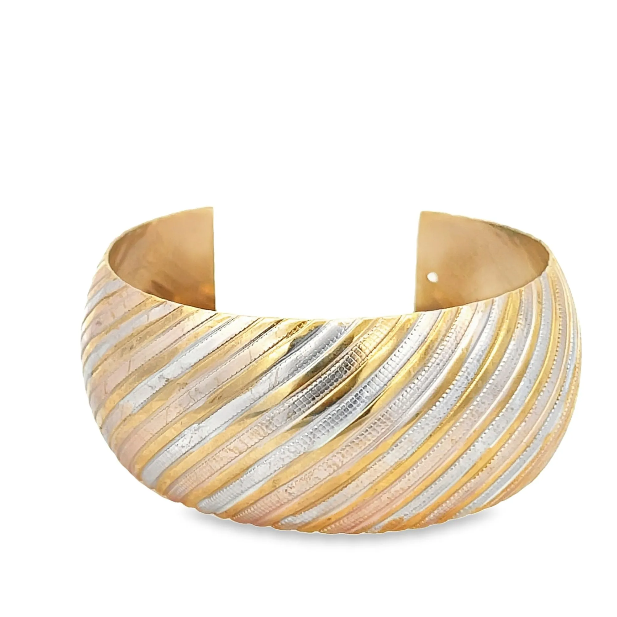 18K Gold Filled 28mm 3 Toned Textured Cuff Bangle (B11)