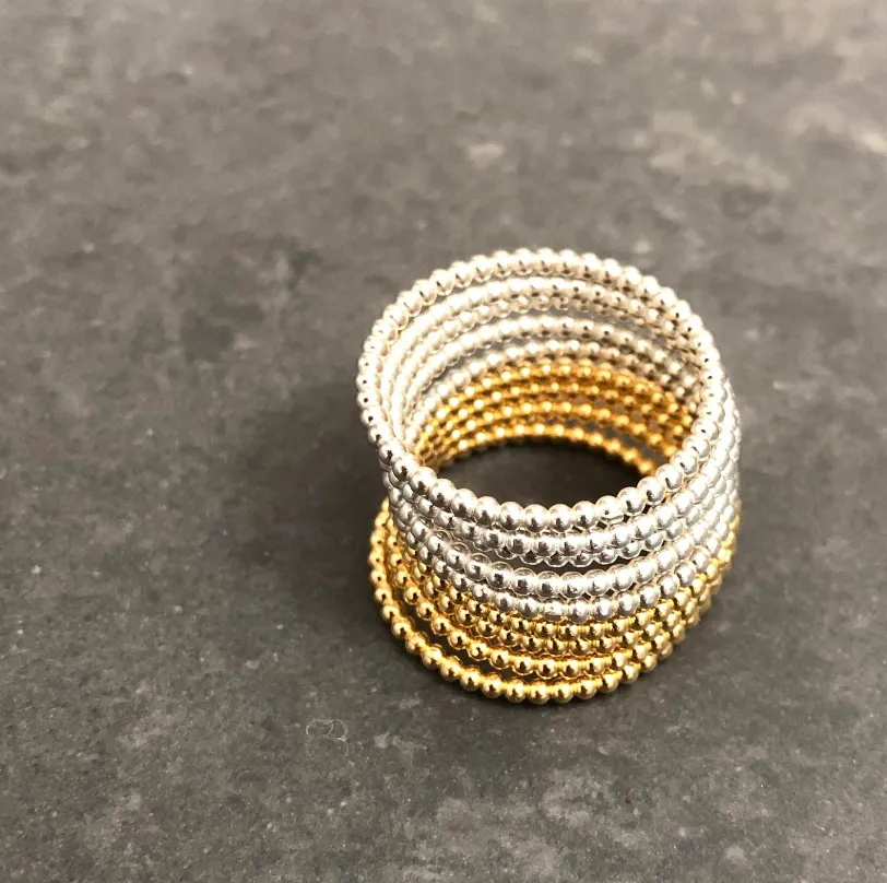 18k Over Sterling Silver Stackable Bead Ring