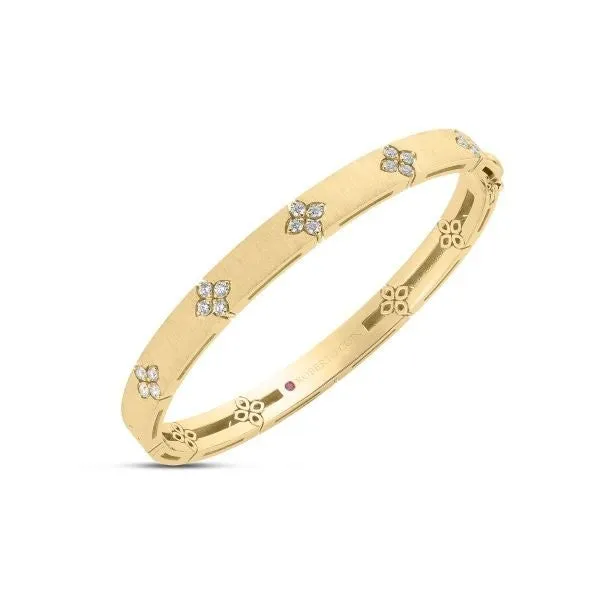 18K Yellow Gold Love In Verona Medium Width Diamond Accent & Satin Finish Bangle