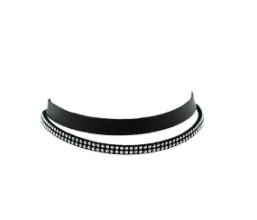 2 Layer Imitation Leather Choker - 1 Row Plain & 1 Row Beaded