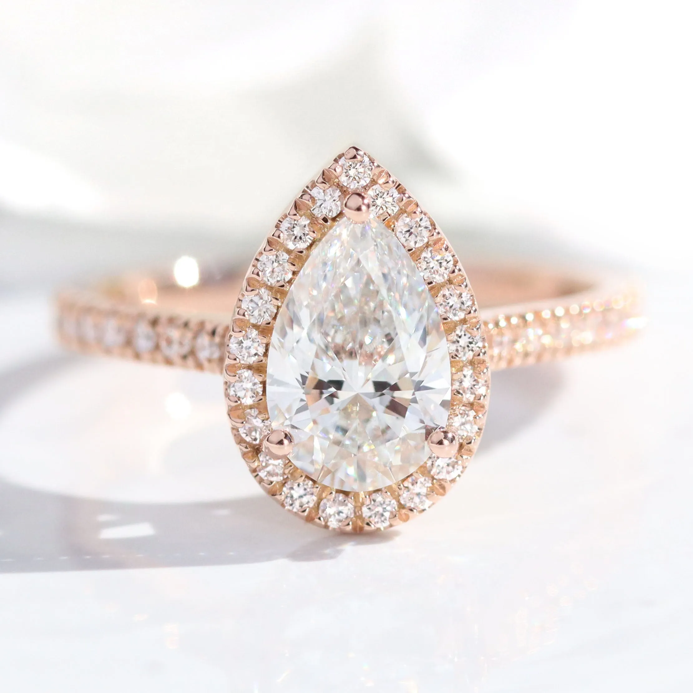 2.22 Ct Pear Halo Diamond Ring Set w/ Lab Diamond and Large 7 Stone Pave Band