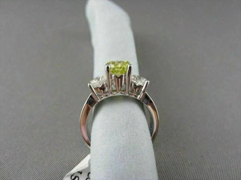 2.40CT WHITE & FANCY YELLOW DIAMOND 14K WHITE GOLD 3 STONE ROUND ENGAGEMENT RING