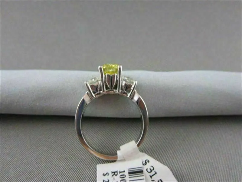 2.40CT WHITE & FANCY YELLOW DIAMOND 14K WHITE GOLD 3 STONE ROUND ENGAGEMENT RING