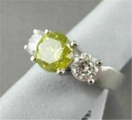 2.40CT WHITE & FANCY YELLOW DIAMOND 14K WHITE GOLD 3 STONE ROUND ENGAGEMENT RING