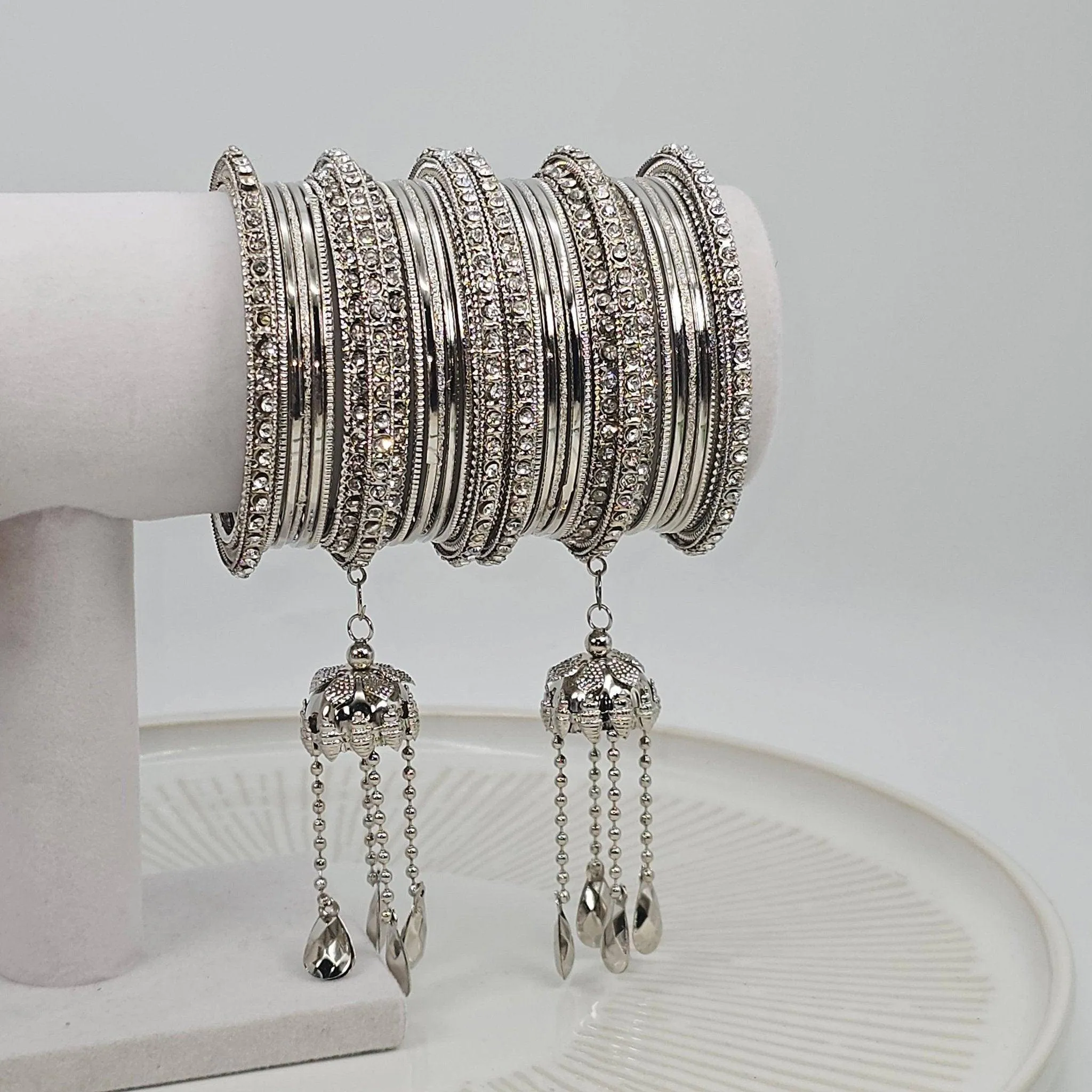 26 Pcs Silver Metal bangle stack