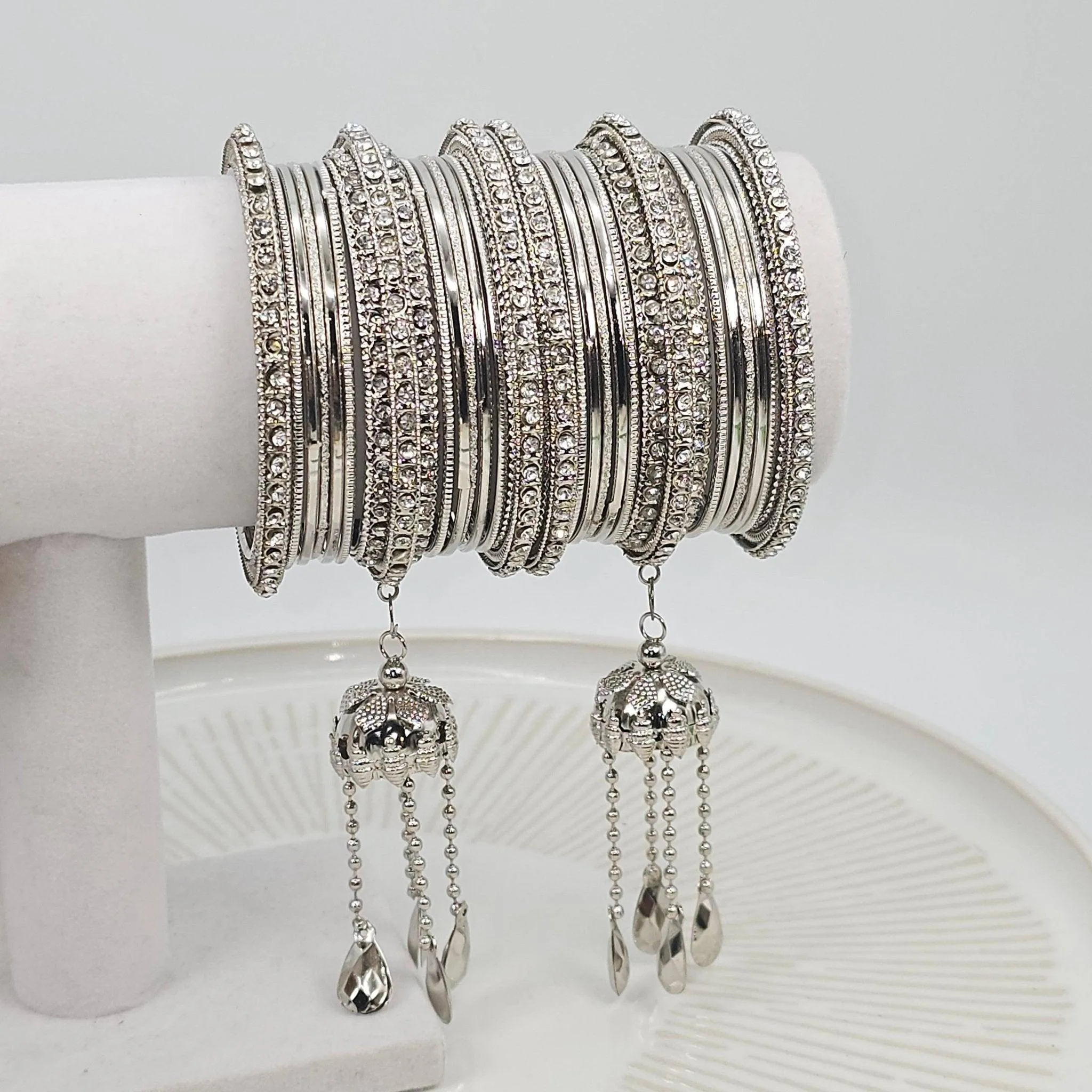 26 Pcs Silver Metal bangle stack