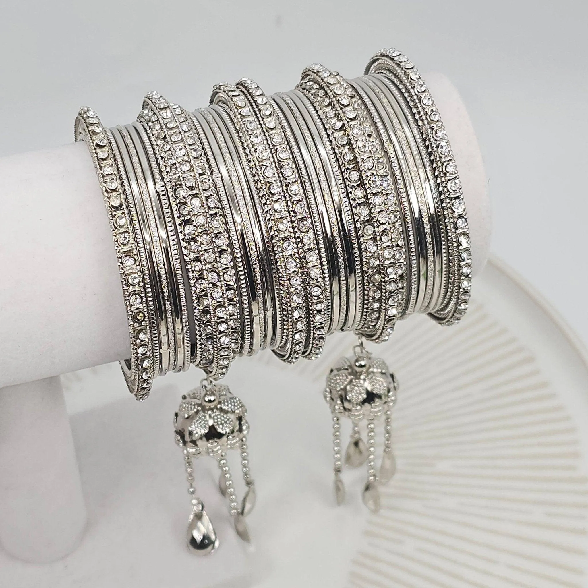 26 Pcs Silver Metal bangle stack