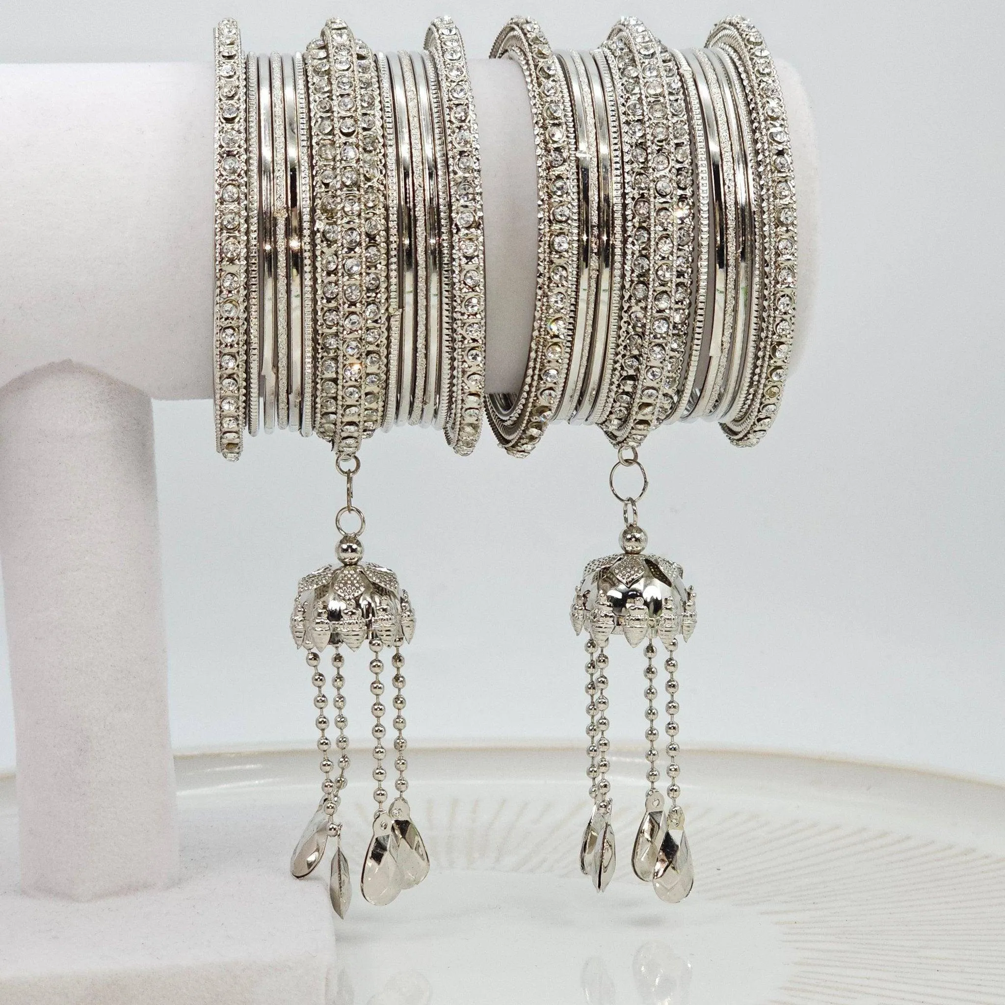 26 Pcs Silver Metal bangle stack