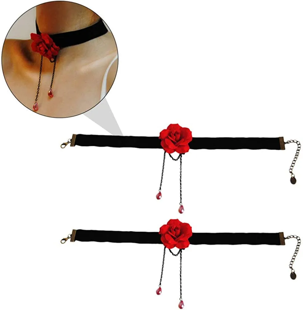 2PCS Rose Flower Choker for Women