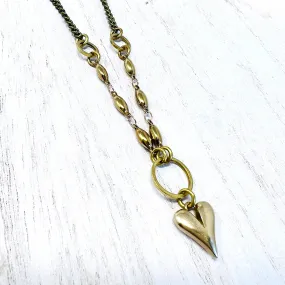 30" Solid Brass Heart Charm Necklace