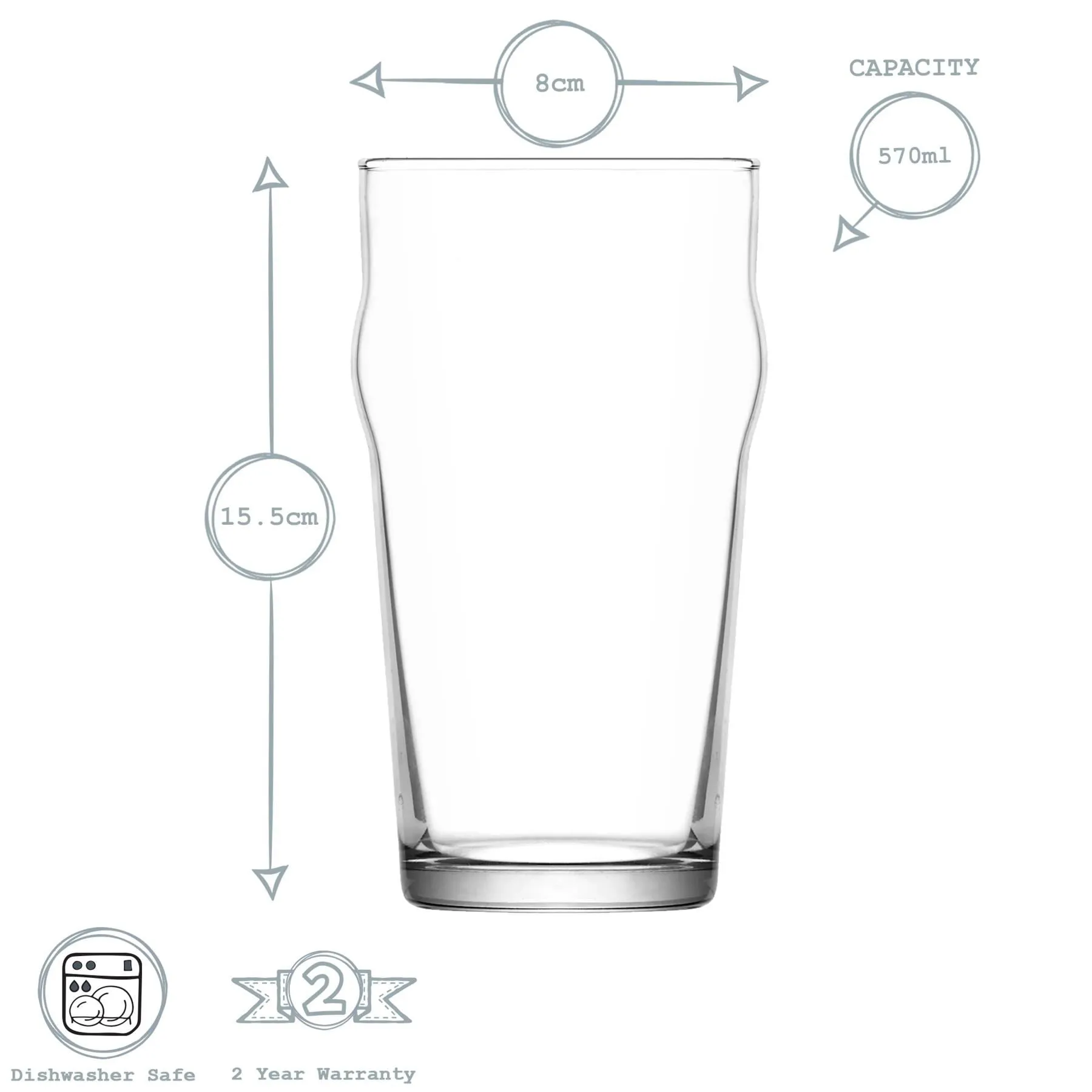 570ml Noniq Pint Beer Glasses - Pack of Six - By LAV