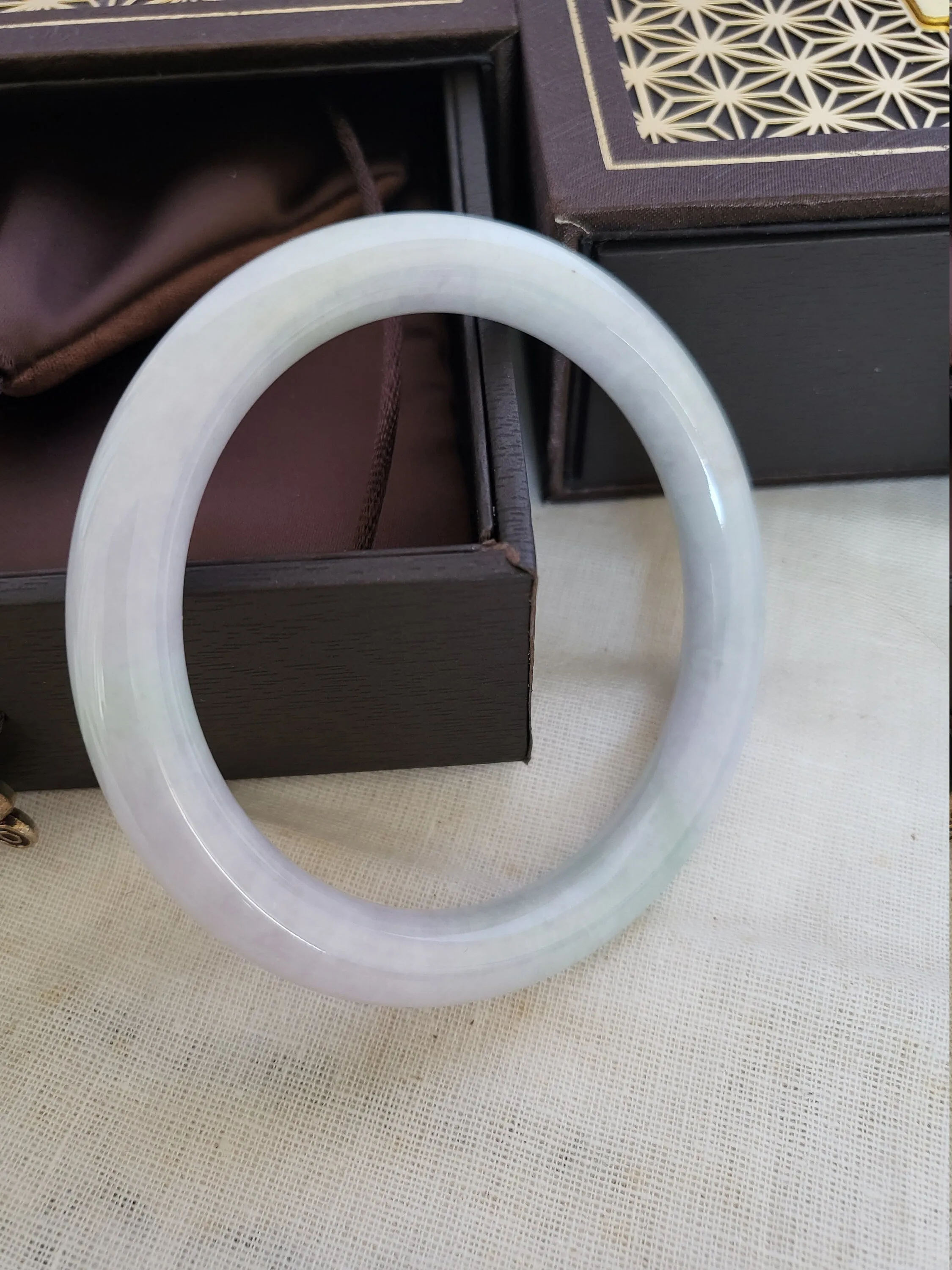 57mm Jade RARE Grade A Exquisite White Light Green Lavender Rainbow Burma Natural Jade Jadeite Round Bangle [Lavender Turquoise Collection]