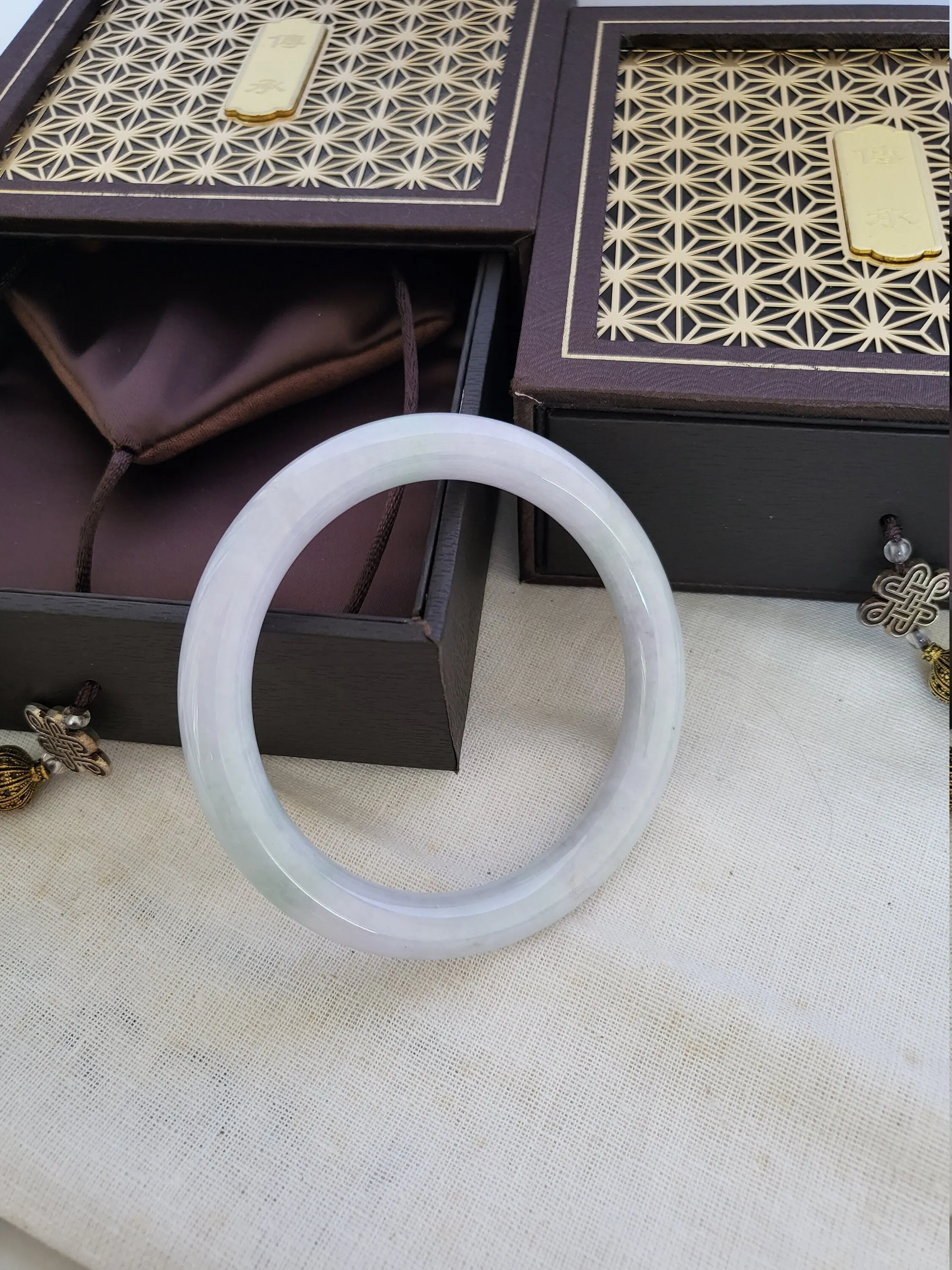 57mm Jade RARE Grade A Exquisite White Light Green Lavender Rainbow Burma Natural Jade Jadeite Round Bangle [Lavender Turquoise Collection]